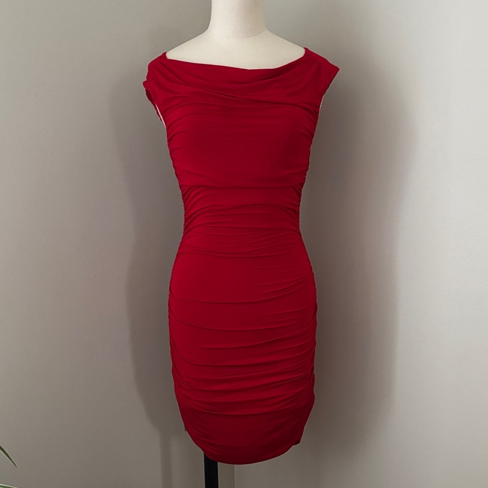 H&M Bodycon Red Gathered Mini Dress Sz 10
